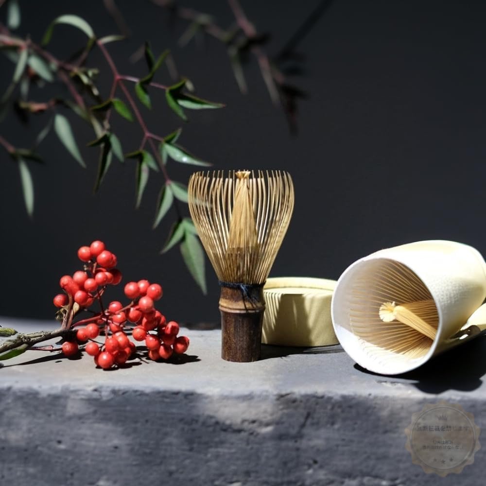 Chasen Black Bamboo Handmade Naruho for Matcha Tea Ceremony Tool, Premium Traditional Craft, Good Foam, For Beginners, Gift Applied with Bamboo Whisk Rest (Unwrapped, Purple Bamboo)