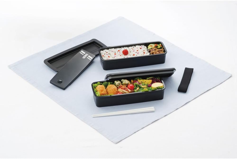 Thermos DJS-981W BKSL 2-Tier Fresh Lunch Box with Chopsticks, 32.8 fl oz (980 ml), Black Silver