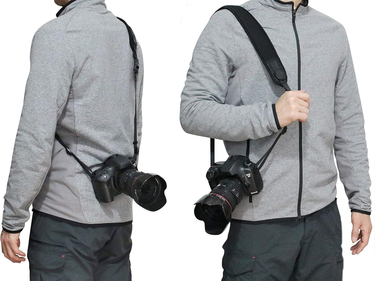 [La Tonsai] Camera Neck Strap, Elastic Air Cushion, Shoulder Strap, Shoulder Strap, Shoulder Pad, Quick Shooting, Tripod, Attachable, Removable, Buckle, Quick Release, Breakaway (BLACK), Black
