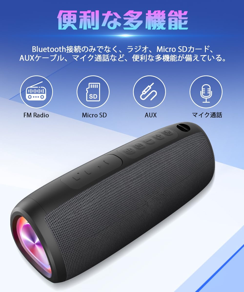 Bluetooth Speaker, Wireless Speaker, 24 Hours Continuous Playback, TWS Function, Type-C Rechargeable, Built-in Bluetooth/TF Card/Microphone, Hands-free Calling, Easy to Carry, Black, Japanese