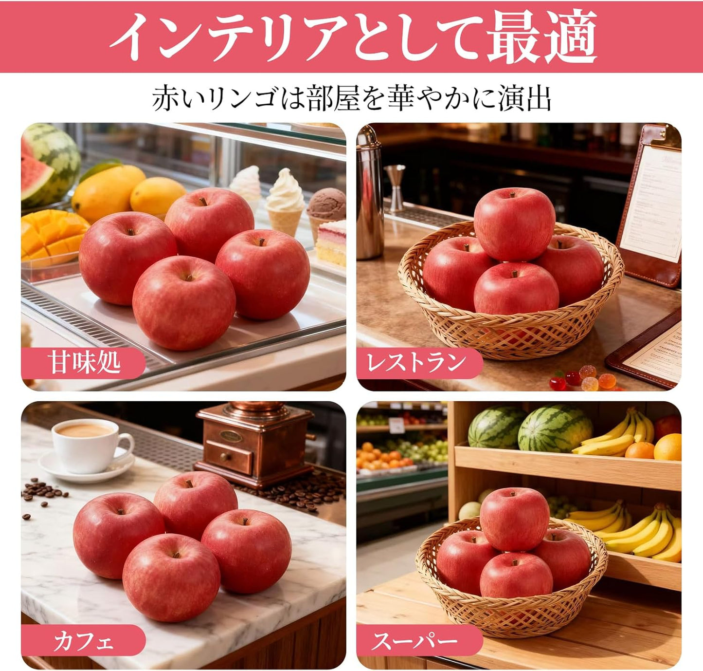 Food Sample Artificial Apples Fake Fruit 4pcs Red Fake Fruit Figurine Home Decor Photography Props Showcase Display Perfect for Christmas New Year Wedding Birthday Party