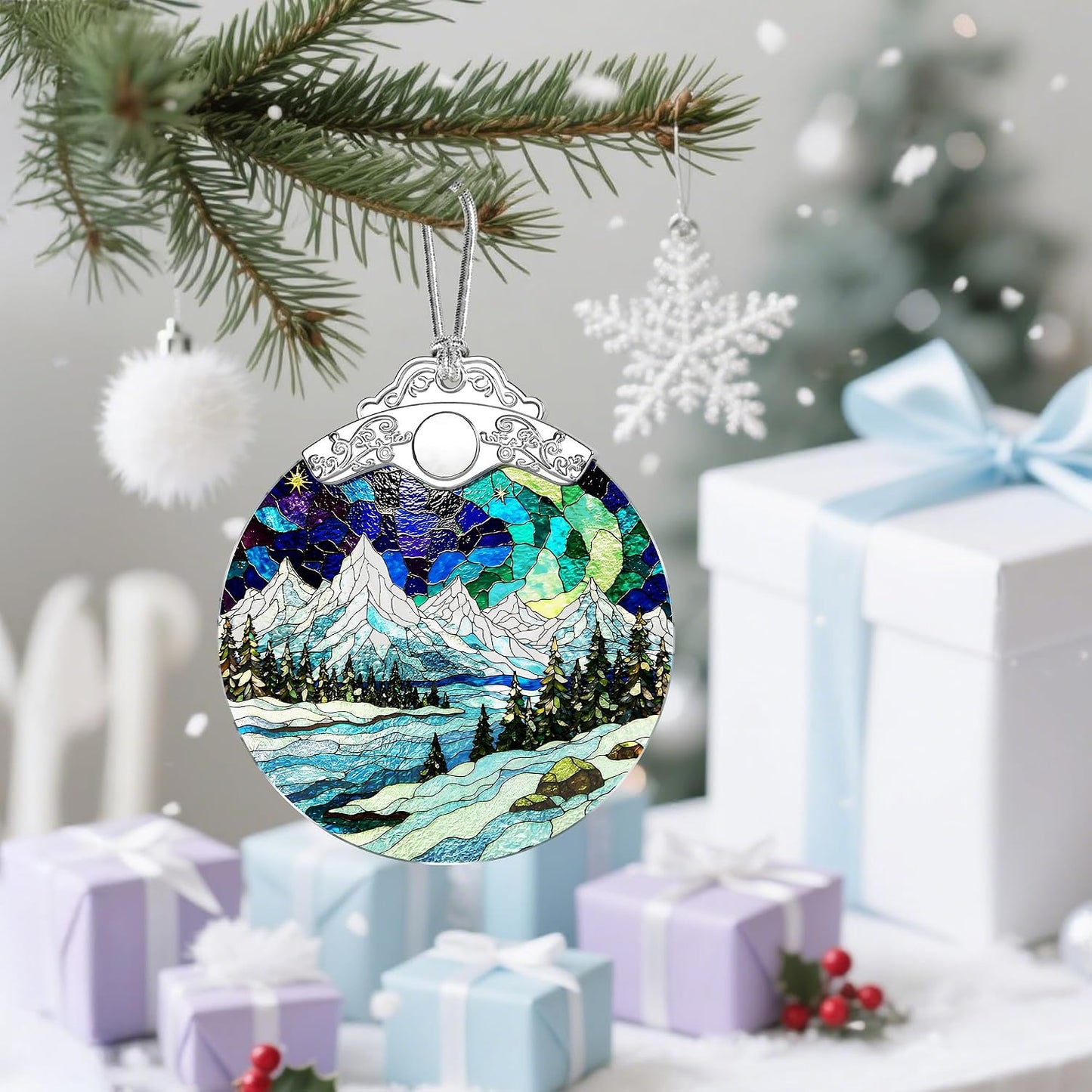 Adornos de Navidad de paisaje de montaña: adornos para árbol de Navidad, decoración navideña para alpinista, relleno de calcetines, ideas de regalo, regalos de Navidad y regalos para amantes de la