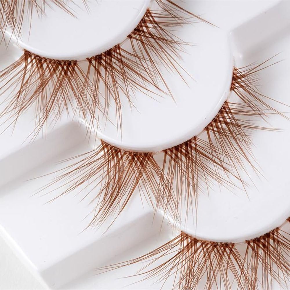 7 Pairs Natural Look Cartoon Anime False Eyelashes Brown Cluster False Eyelashes Special Design Fluffy False Eyelashes for Women Beauty