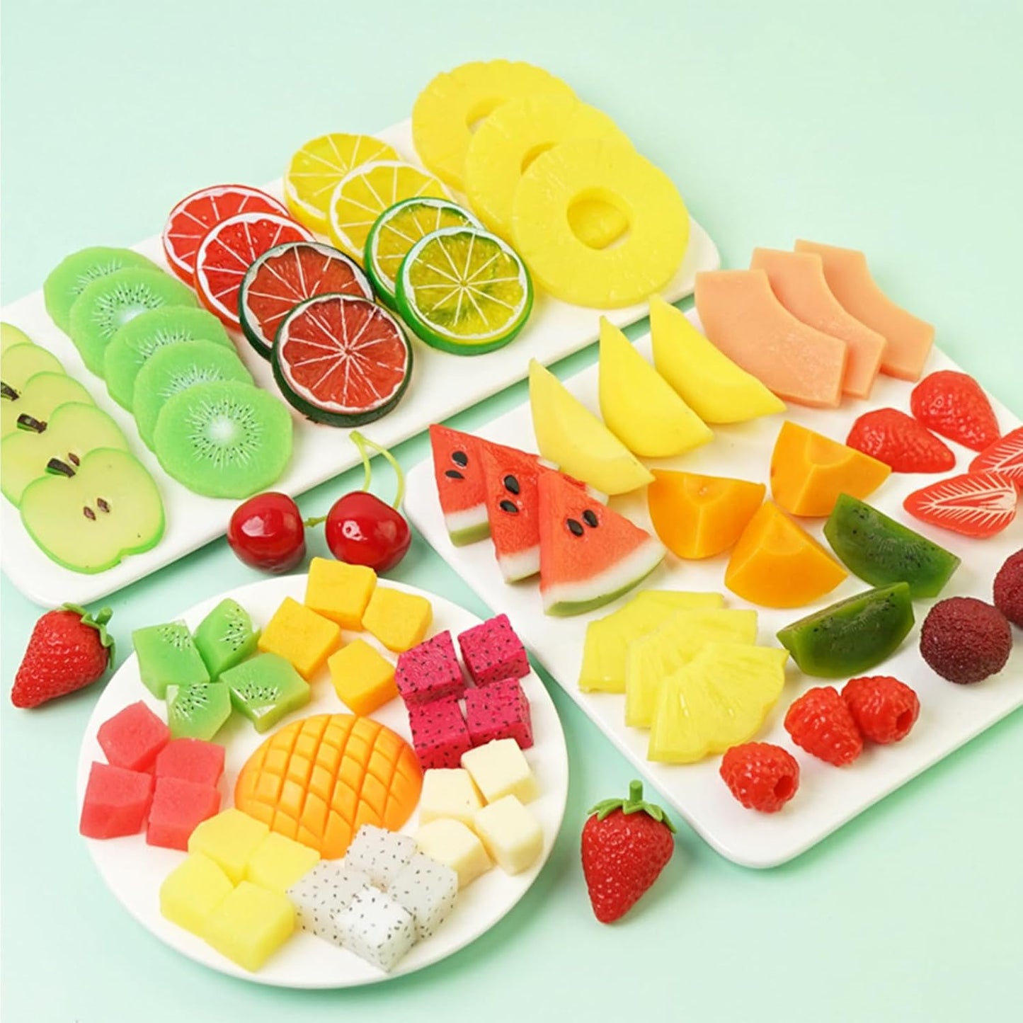 Set of 5 Food Samples Fake Fruit Block Fruit Model Slicing Ring Cut Fruit Display Mandarin Orange Large