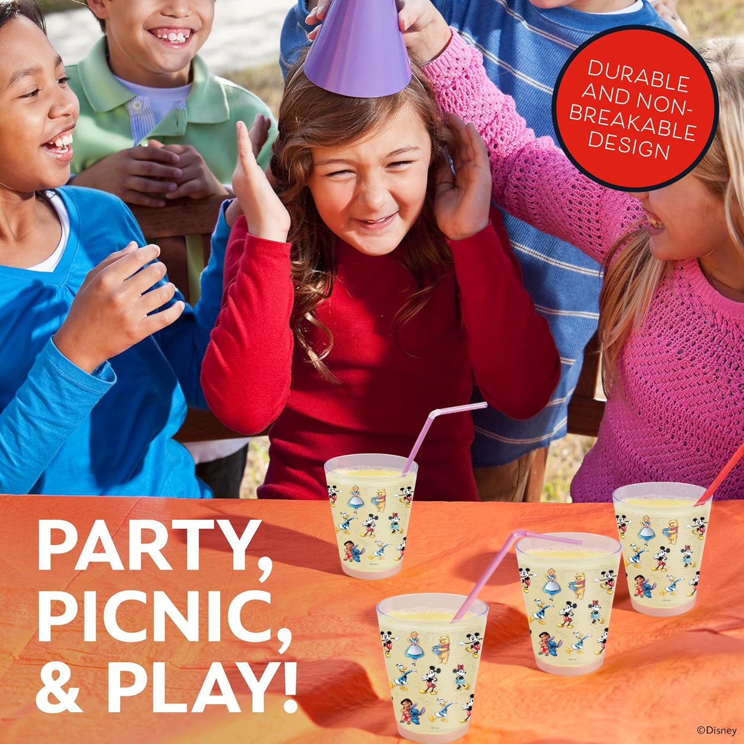 Vasos de plástico reutilizables de Disney – Paquete de 4 vasos de plástico para beber de 16 oz con diseños de Mickey, Stitch, Pooh o Disney100 – Sin BPA, apilables, seguros para lavavajillas en la