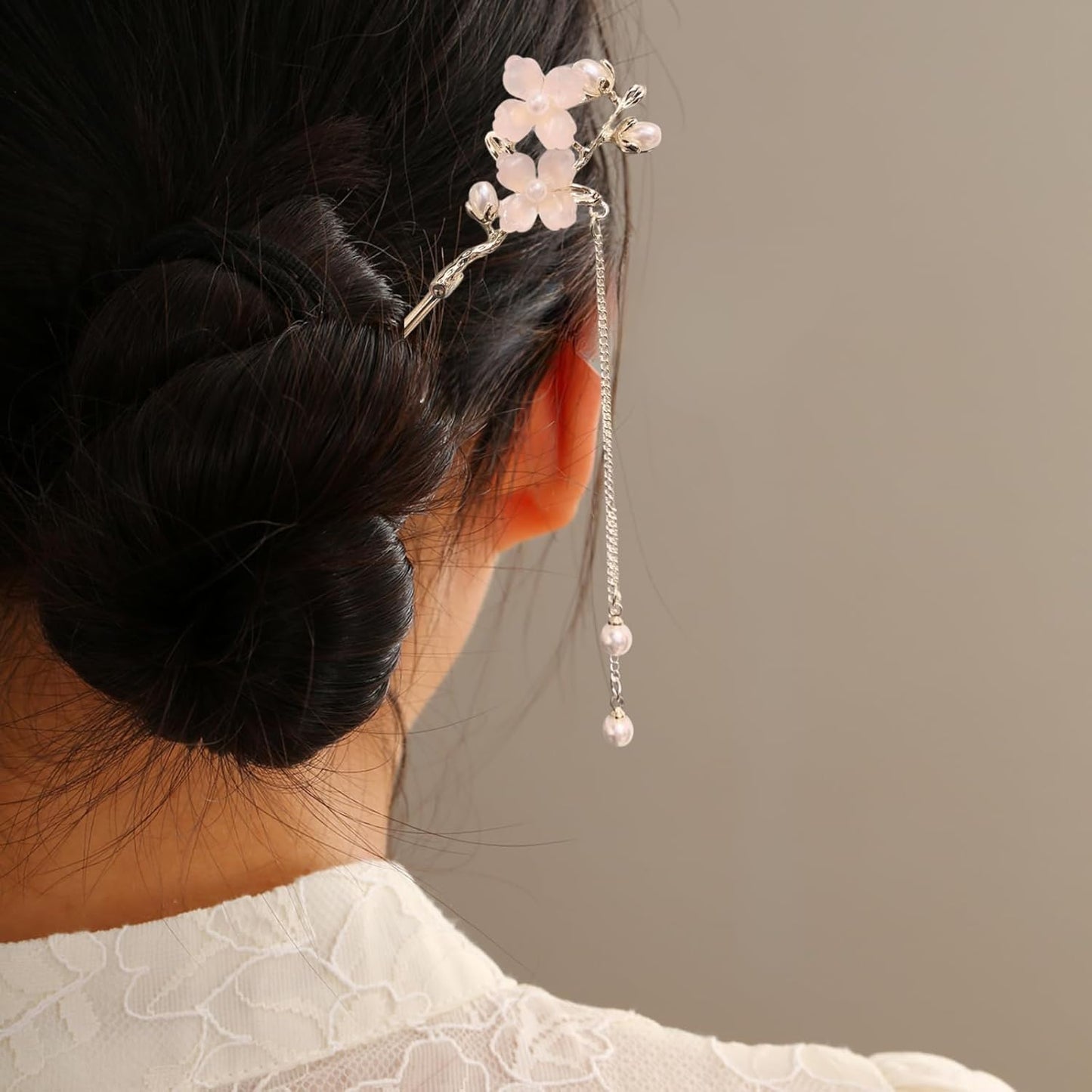 EZ PEACH Cherry Blossom Flower Pearl Hairpin Hair Clip Bangs Hair Closure Kimono Kimono Hair Accessory (Cherry Blossom 04)