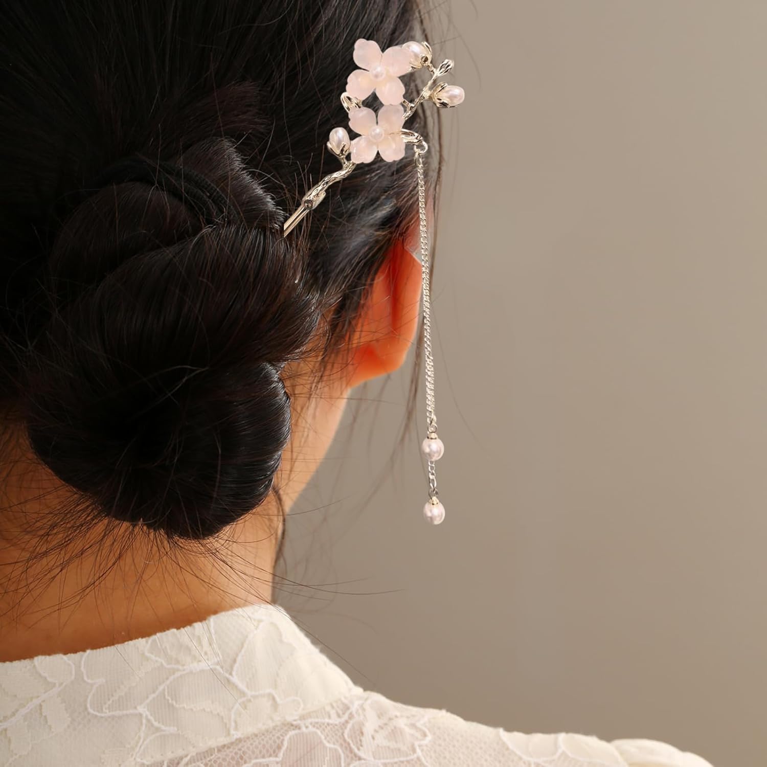 EZ PEACH Cherry Blossom Flower Pearl Hairpin Hair Clip Bangs Hair Closure Kimono Kimono Hair Accessory (Cherry Blossom 04)