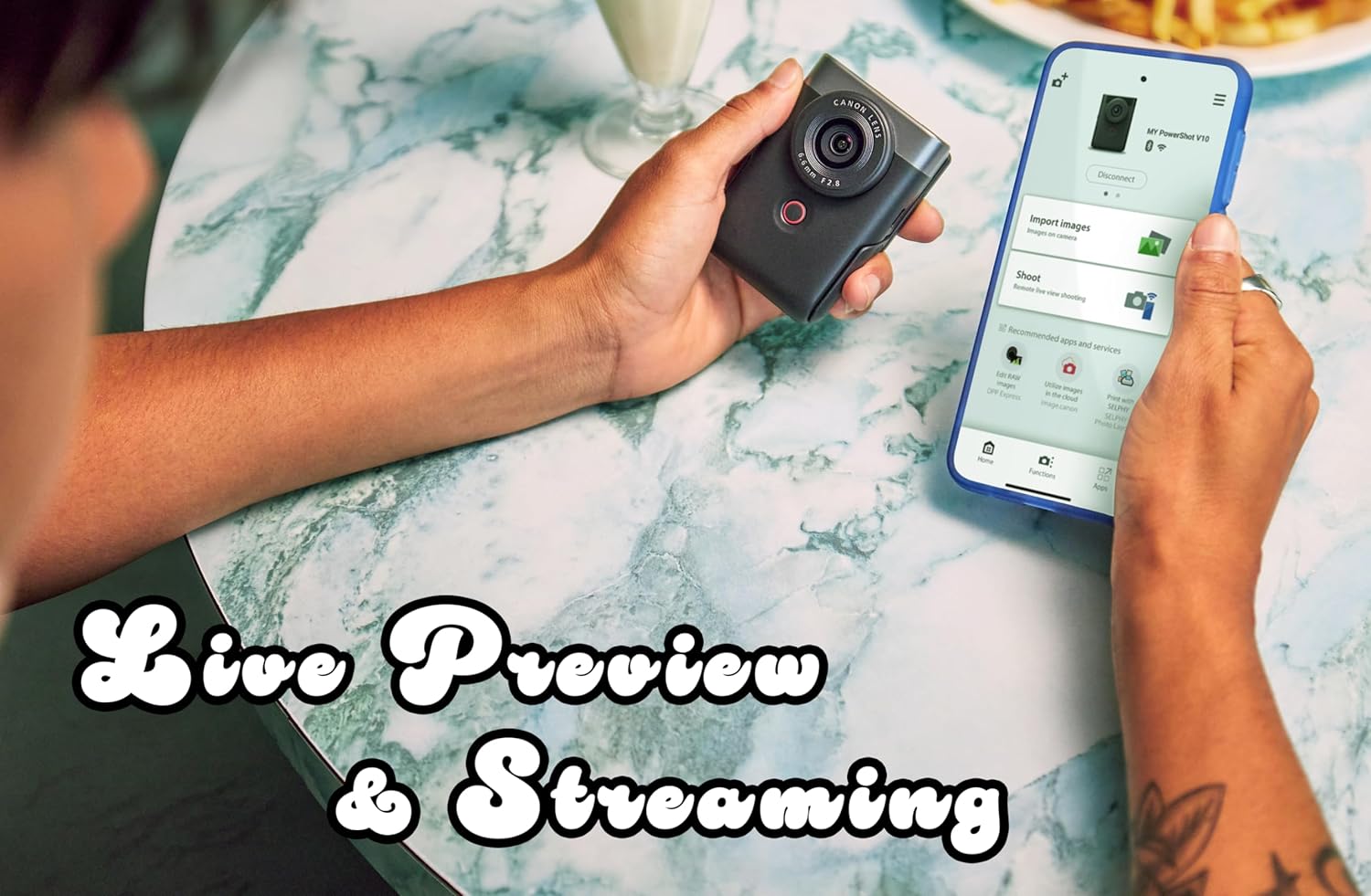 Canon PowerShot V10 Camera, Content Creator Compact Vlog Camera, Fixed 19mm Wide Angle Lens, 4K Video, Face Detection, Built-in Microphone, Live Streaming, Built-in Stand, Black