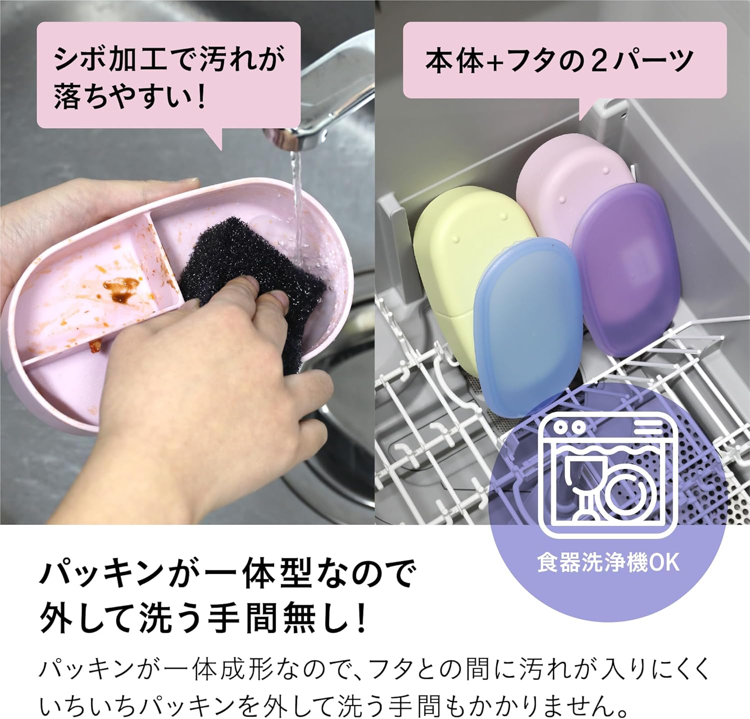 CB JAPAN Bento Box 550ml Purple Non-stick Interior Textured Design with Middle Partition Dishwasher/Microwave/Freezer Safe Lunch Box 550 GOMOG