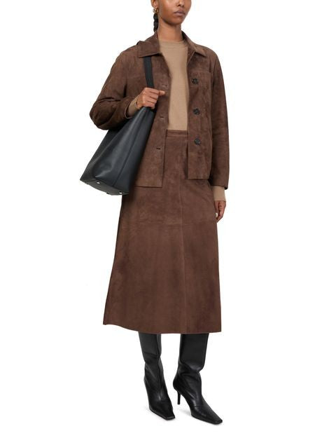 S MAX MARA Cipria in suede leather midi skirt - Image 6