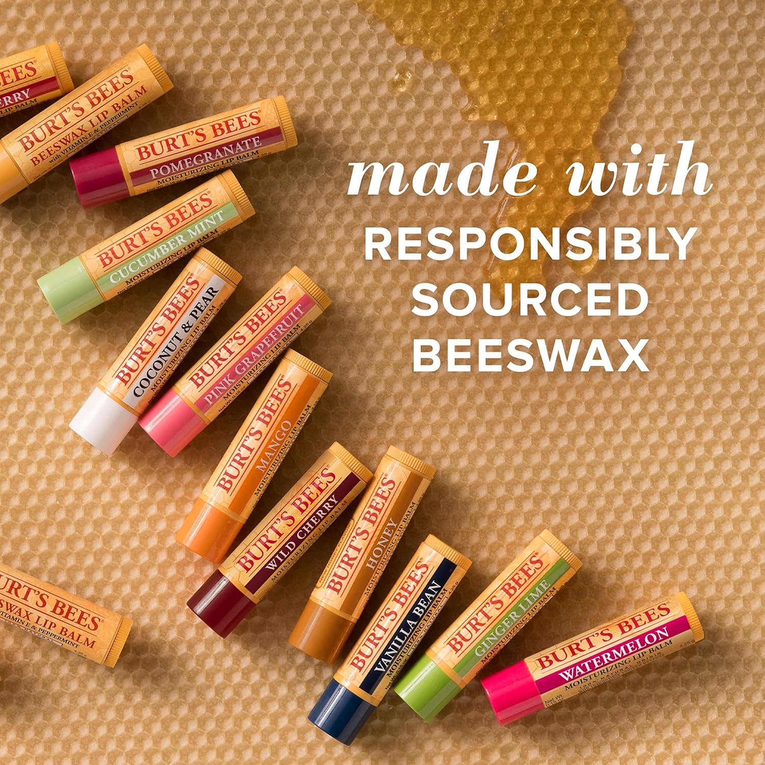 Burt's Bees - Bálsamo labial, protector labial hidratante, para hidratación durante todo el día, 100 % natural, granada con cera de abeja y extractos de frutas (paquete de 4)