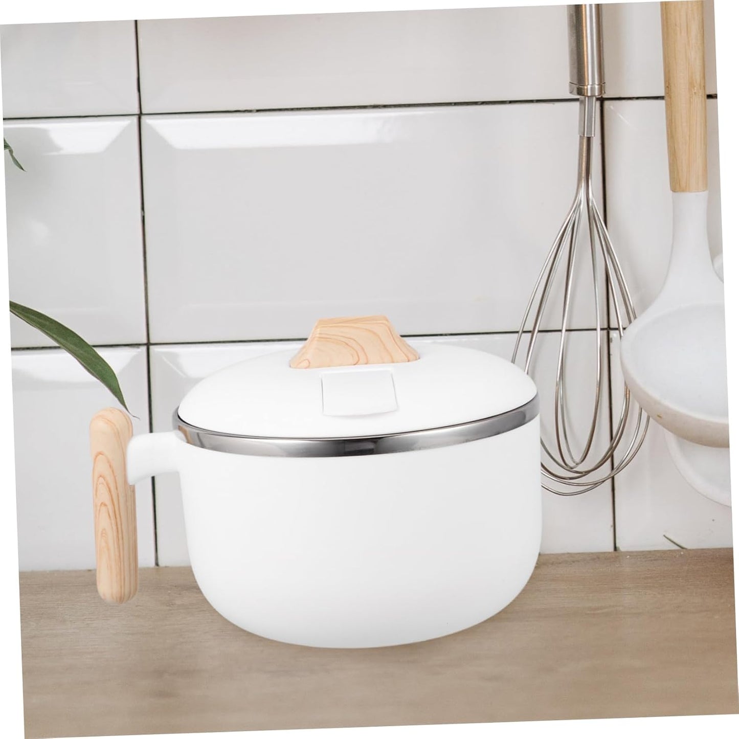 JECOMPRIS Instant Noodle Bowl, Instant Ramen Bowl, Udon Bowl, Cute Ramen Bowl, Ramen Bowl with Lid, Instant Ramen Bowl, Stainless Steel Bowl with Lid, Plastic, Stainless Steel, White