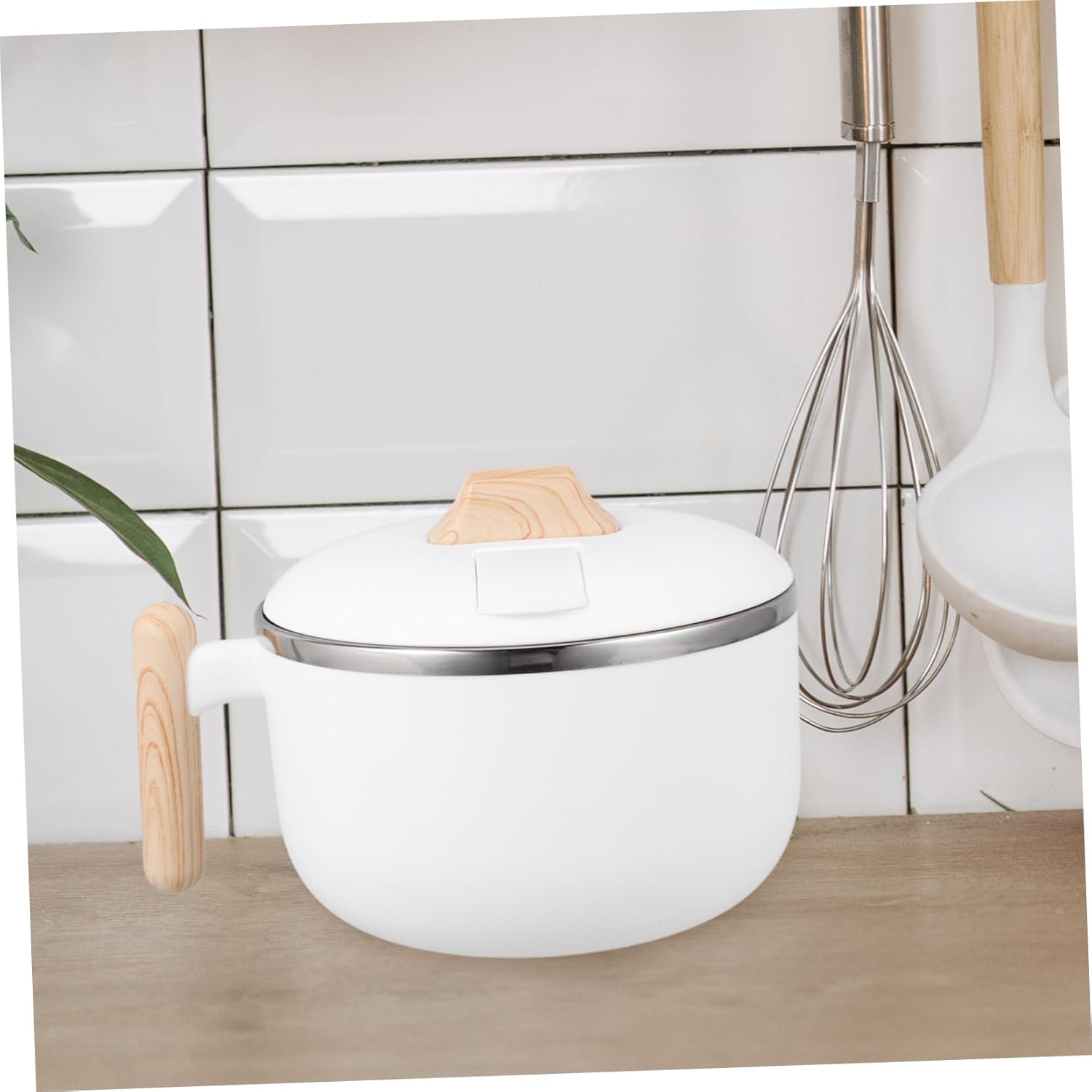 JECOMPRIS Instant Noodle Bowl, Instant Ramen Bowl, Udon Bowl, Cute Ramen Bowl, Ramen Bowl with Lid, Instant Ramen Bowl, Stainless Steel Bowl with Lid, Plastic, Stainless Steel, White