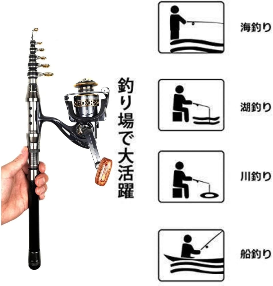 釣りセット 海釣りセット 釣り竿 投げ竿 遠投竿 釣り 1.8M 2.1M ~3.0M 炭素伸縮釣竿 ロッド スピニングリール 釣り餌 釣り糸付 淡水両用 初心者向け つりざおセット 収納バッグと 海釣り 川釣り 穴釣り 磯釣り 堤防釣り [並行輸入品]
