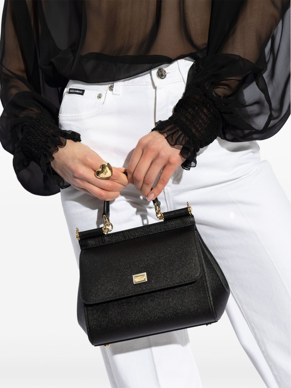 Dolce  Gabbana ドルチェ＆ガッバーナシチリアミディアムレザーハンドバッグ - Image 6