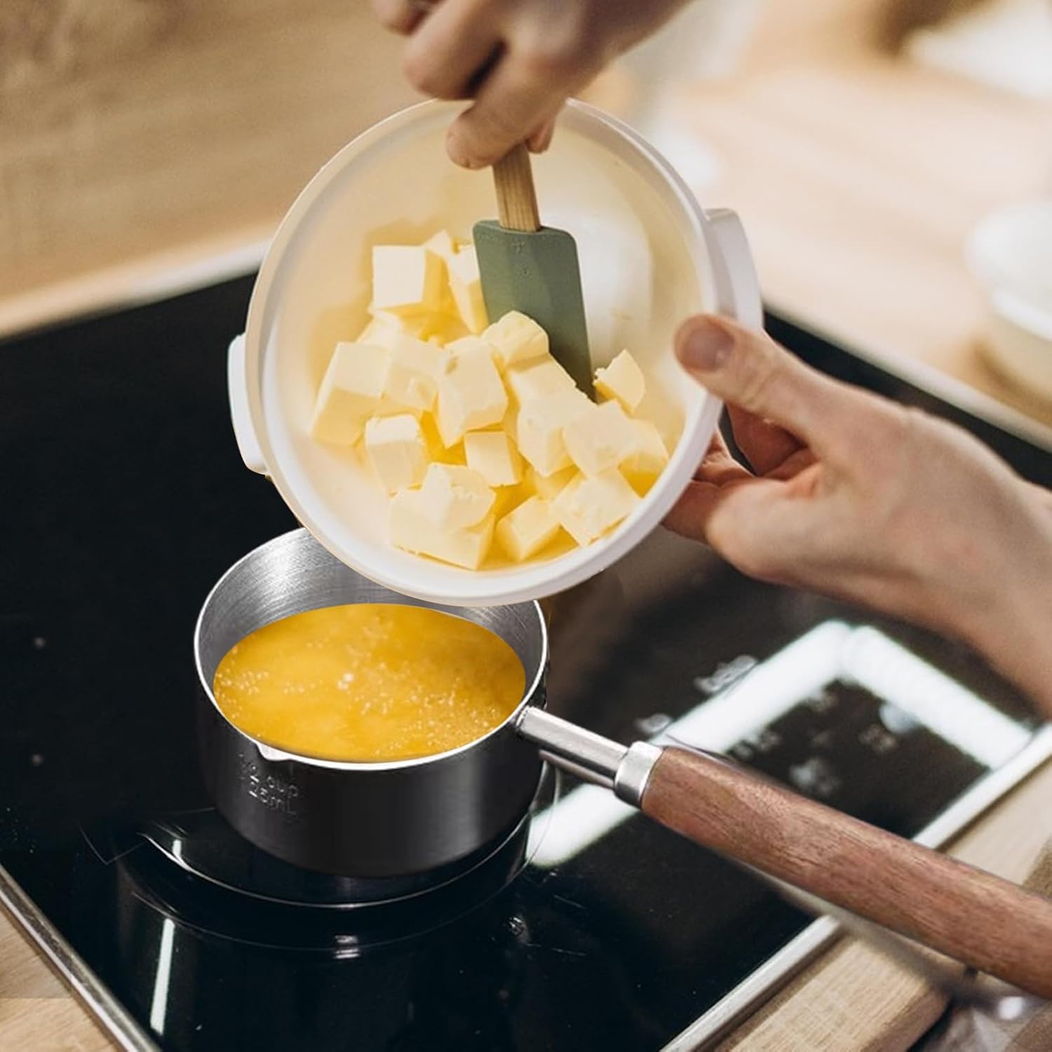 YNPQTDS 7.7 x 2.7 inches (19.5 x 6.9 cm), Snow Flat Pot, One-Handed, Stainless Steel, Living Alone, Single Pot, Foaming Surface, Ramen, Udon, Fried Eggs, Suitable for Stove/Induction Cooker, Kitchen