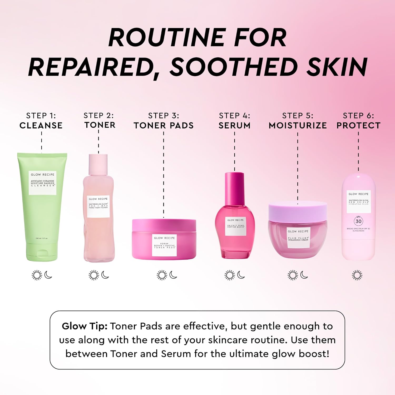 Glow Recipe PDRN+ - Almohadillas de tóner reparadoras y calmantes, almohadillas de tóner facial sin fragancia para pieles sensibles, reparación de barreras, reducción de enrojecimiento + hidratación