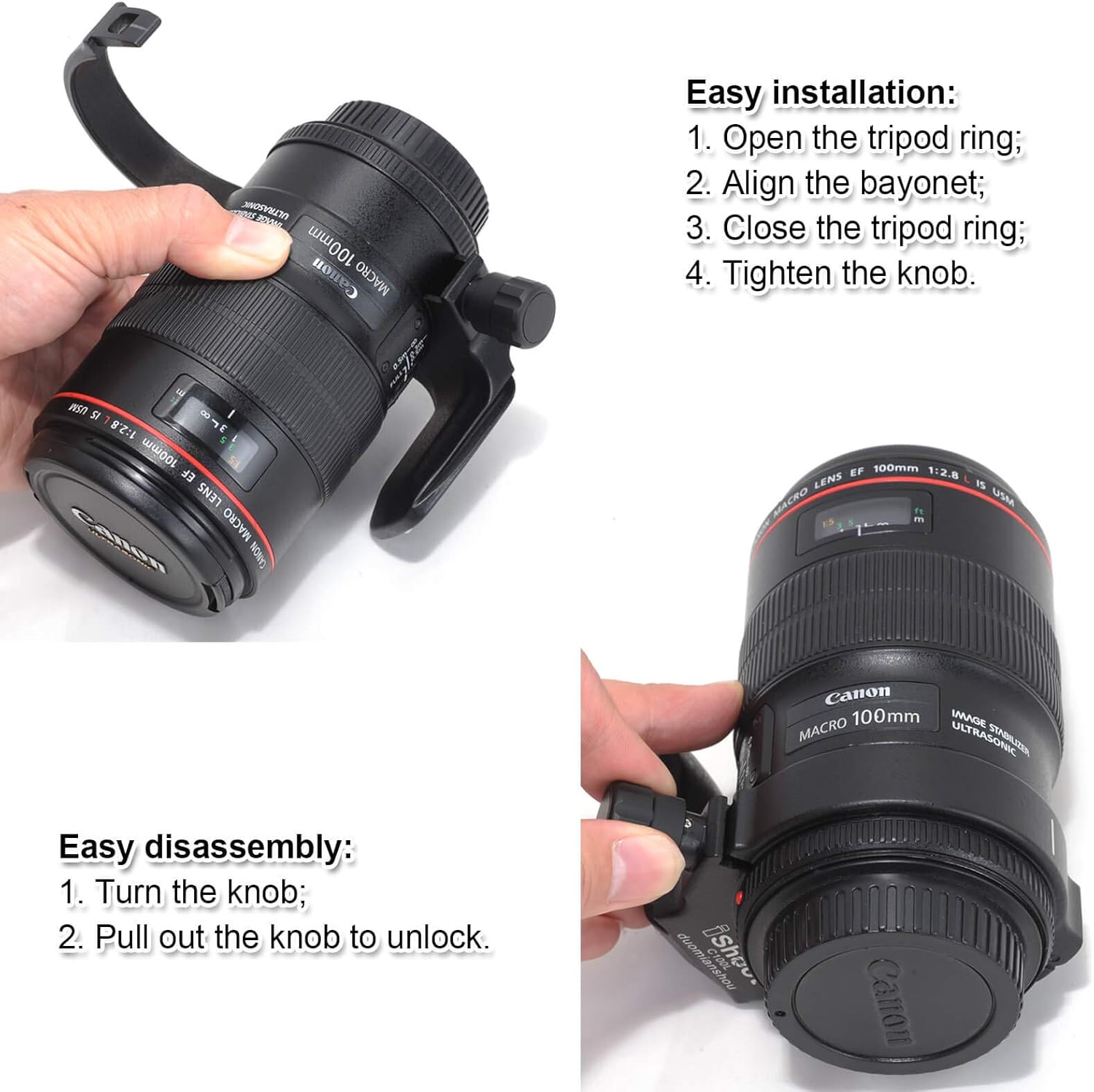 Camera Ring Tripod D, Canon Lens Compatible, EF 100mm f/2.8L Macro IS USM Compatible, Lens Support Collar, Lens Bracket Collar, Tripod Socket, Tripod Mount Ring, Arca-swiss fit Quick Release Plate for