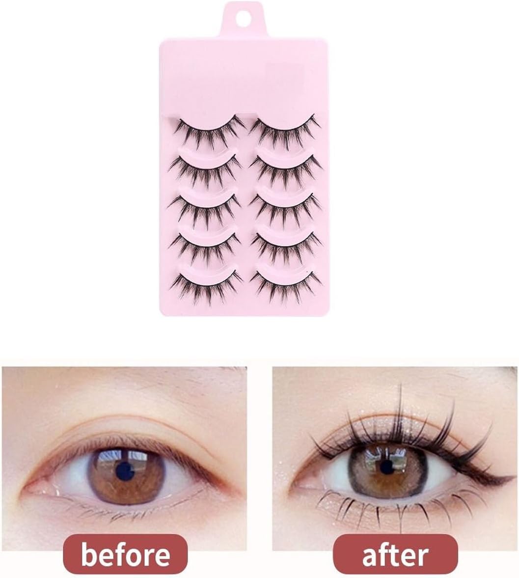 5 Pairs False Eyelashes, For Upper Eyelashes, Natural Black Core, Soft Core, Ultra Lightweight, Soft, Handmade, Reusable, Thin Makeup, Lifestyle Makeup, 0.5 inch (12 mm), Full Strip Eyelashes for