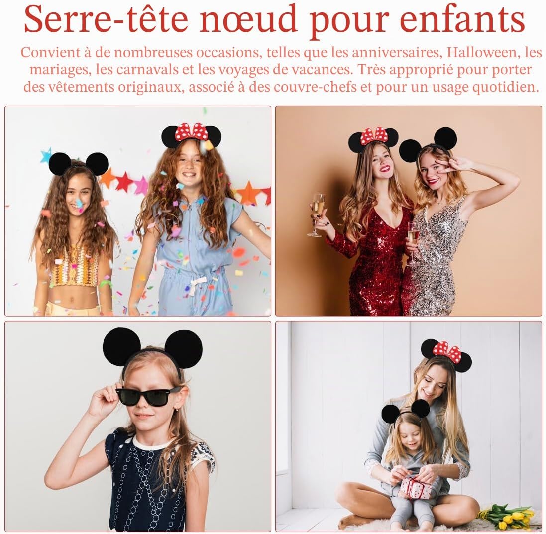 Meleager 12 x Cartoon Mouse Ear Headbands, Hair Accessories for Children and Adults for Birthday Parties, Christmas, Carnival, Halloween, as Gifts