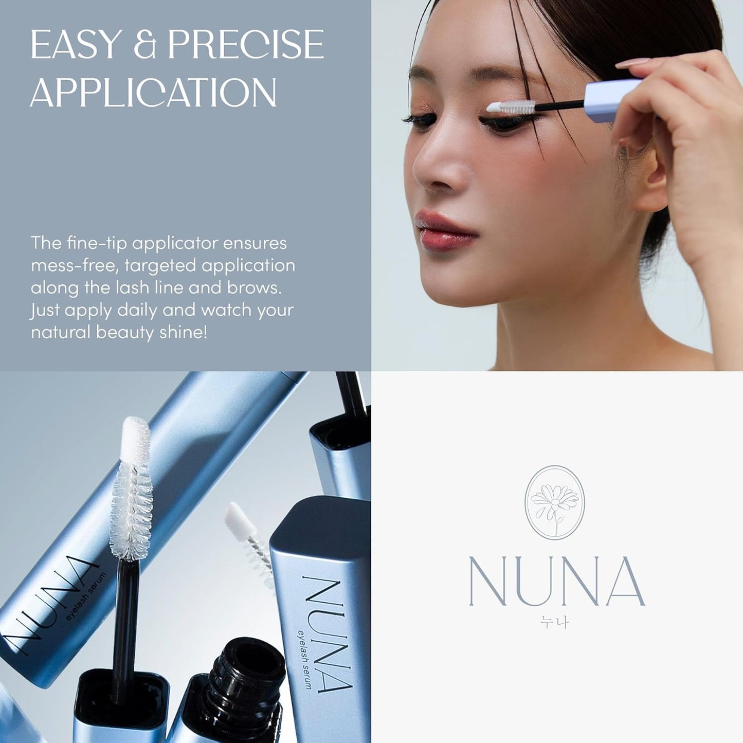 NUNA Suero de apoyo para el crecimiento de pestañas 6ml – Suero potenciador de pestañas y cejas para mujeres y hombres con biotina - Multi péptidos coreanos y extractos naturales – Promueve pestañas