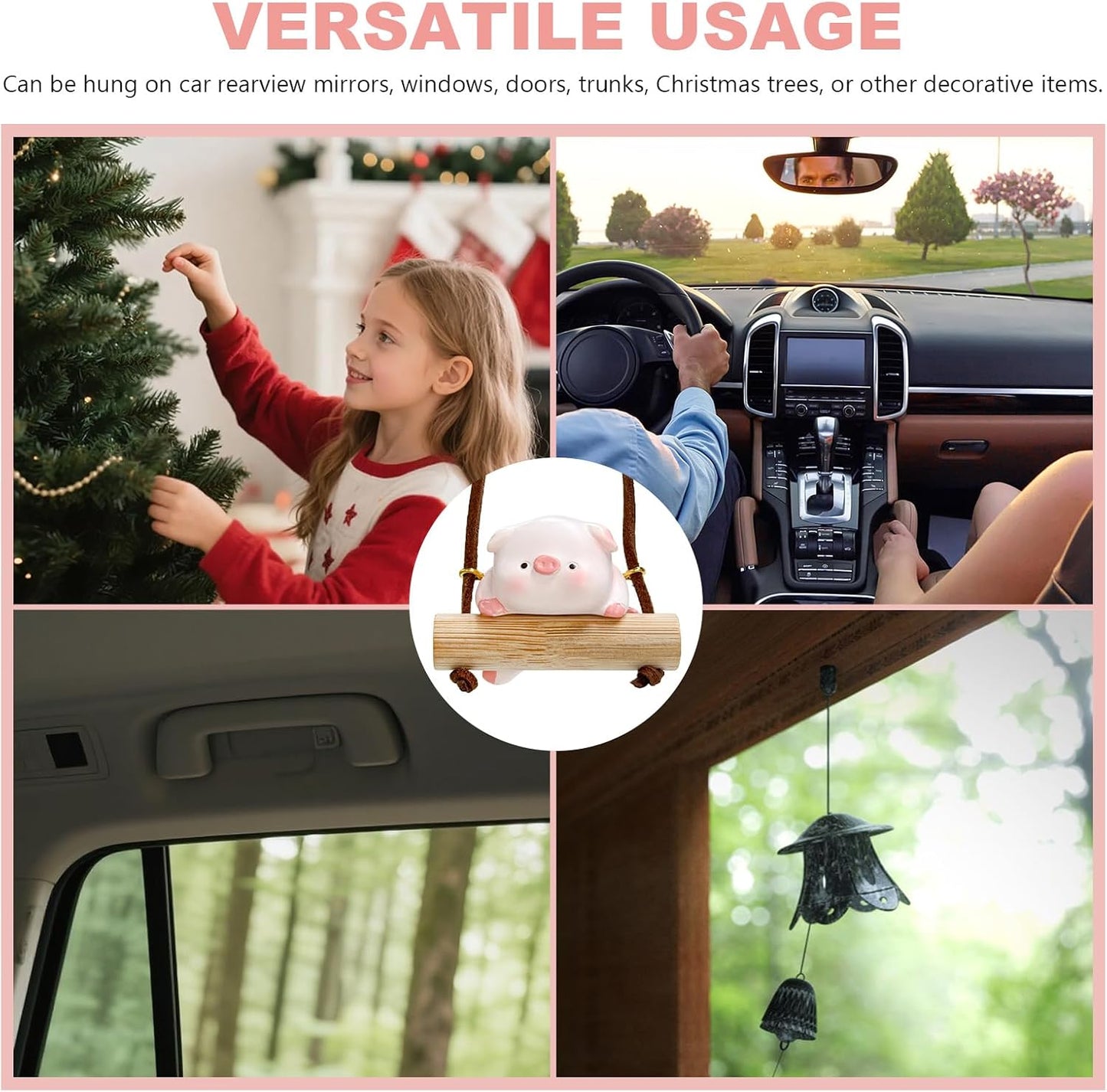 Adorno colgante de cerdo para automóvil, bonito colgante de espejo retrovisor de cerdo oscilante, encantadores dijes de espejo retrovisor de cerdos, decoración interior para sedanes, camiones