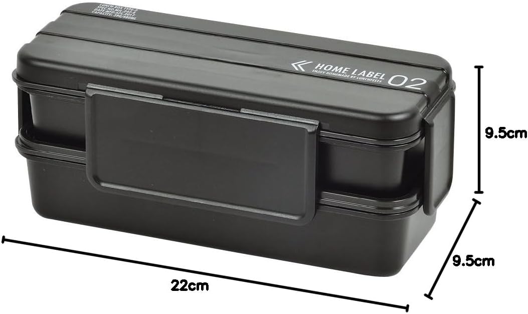 Pearl Metal D-436 Bento Box, 2-Tier, 4-Point Lock, Men’s Lunch Box, Black, Made in Japan