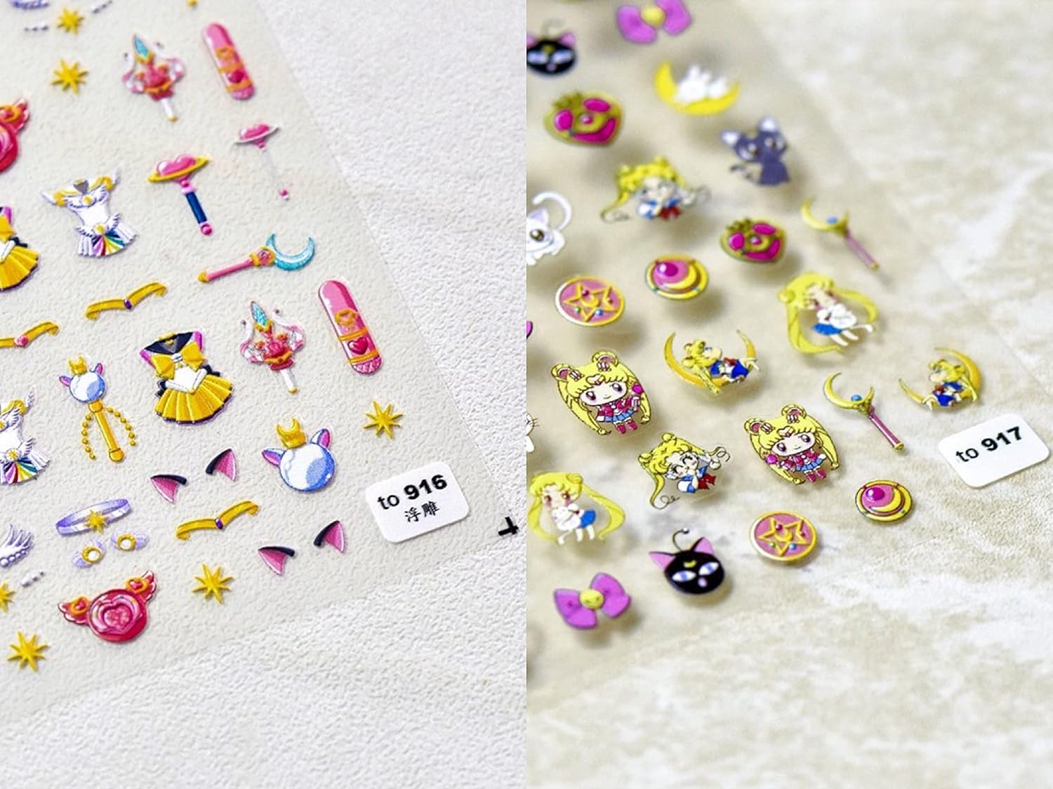 New Sailor Moon 5D Embossed Anime Nail Art Sticker Decal Kids Princess Cartoon Cartoon Moon Hair Sailor Moon Anime Nail Art Stickers(2 Pcs)+4pcs Sailor Moon 3D Diamond Nail Art Accessories for Nail
