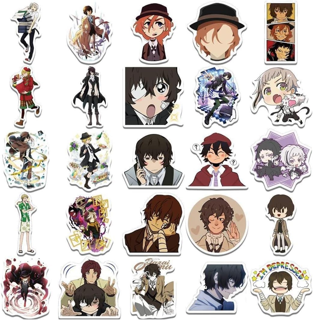 Bungo Stray Dogs, PVC, Waterproof, Cute, Stylish, For Bocchizaroku, Popular, Anime, Manga, Sticker Notebook, Stickers, DIY Car (Pack of 50)