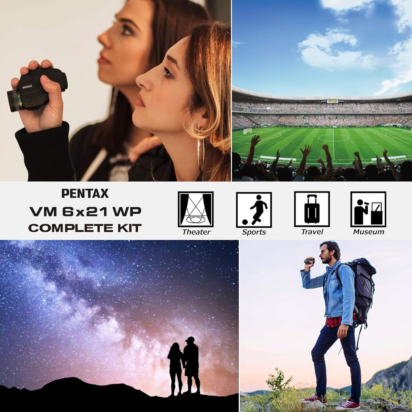 PENTAX 単眼鏡 VM 6x21 WP コンプリートキット 専用スマートフォンアダプターとマクロスタンド、光学性能に優れた明るくクリアな6倍倍率単眼鏡が付属しています。