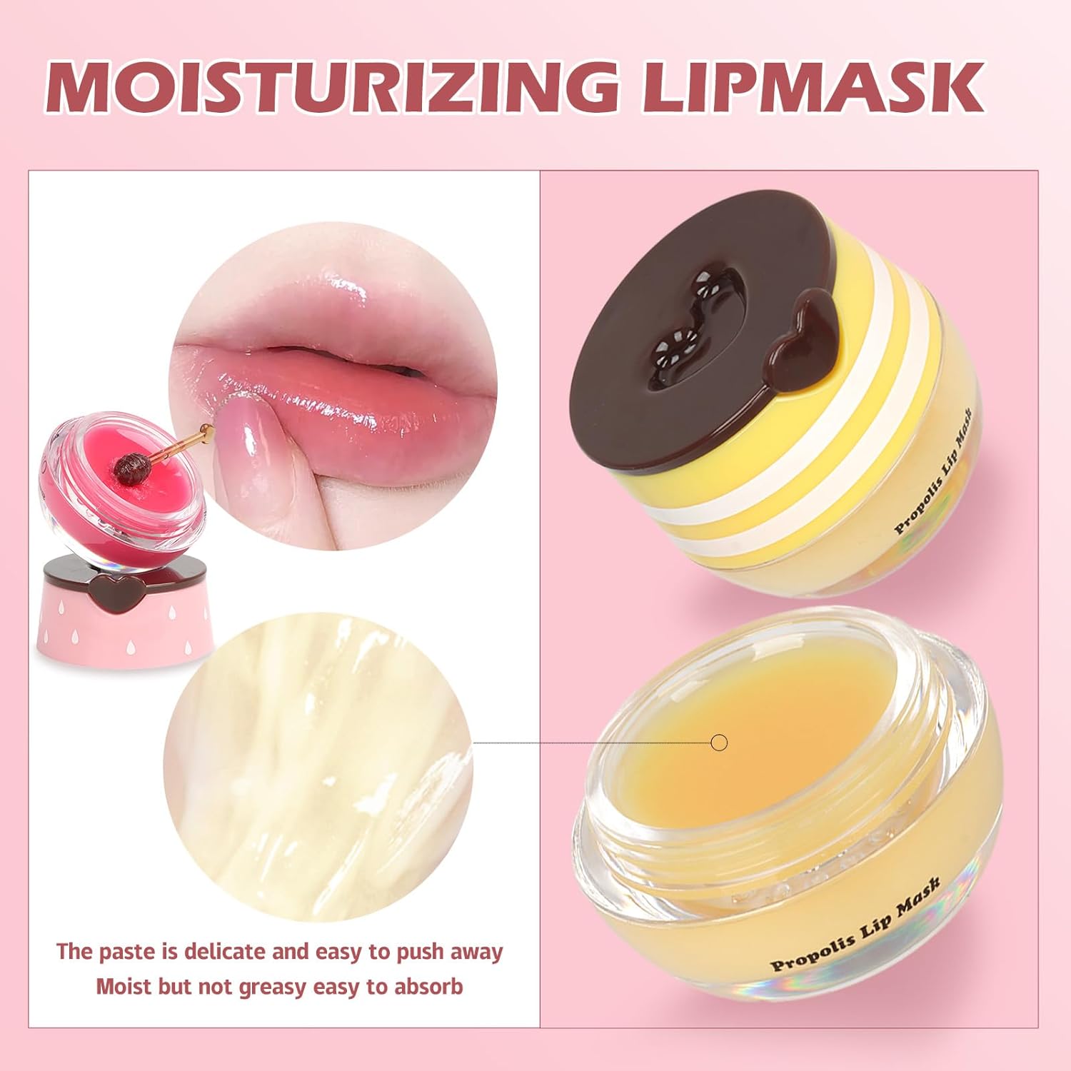 2 piezas de mascarilla labial de miel de abeja, mascarilla labial de miel y fresa, bálsamo labial de propóleo hidratante con palo - Exfoliante labial hidratante para prevenir la prevención de labios
