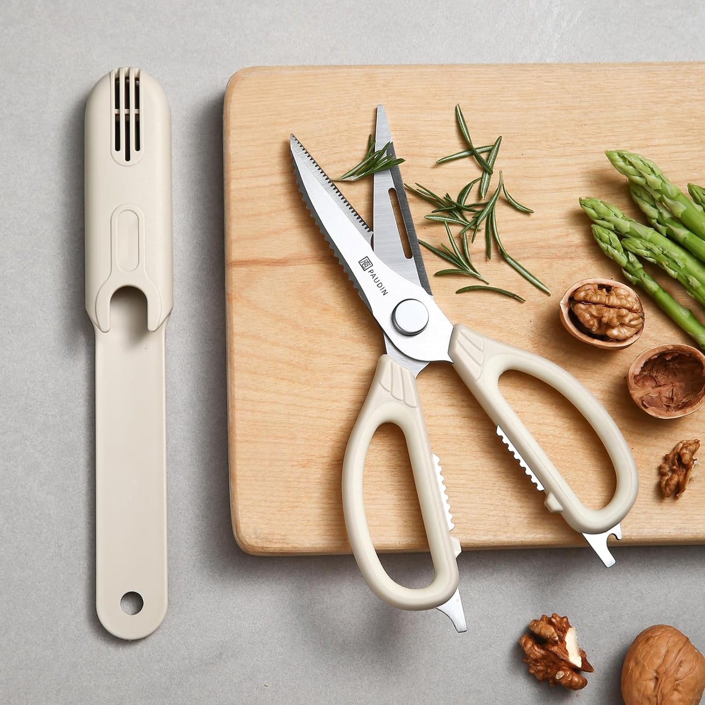 PAUDIN 3-Piece Kitchen Knife Set (Gyuto Katana, Nakiri Knife, Petty Knife) + Kitchen Shears, Disassemble, Cooking Shears, Magnet, Storage Case Included, Dishwasher Safe