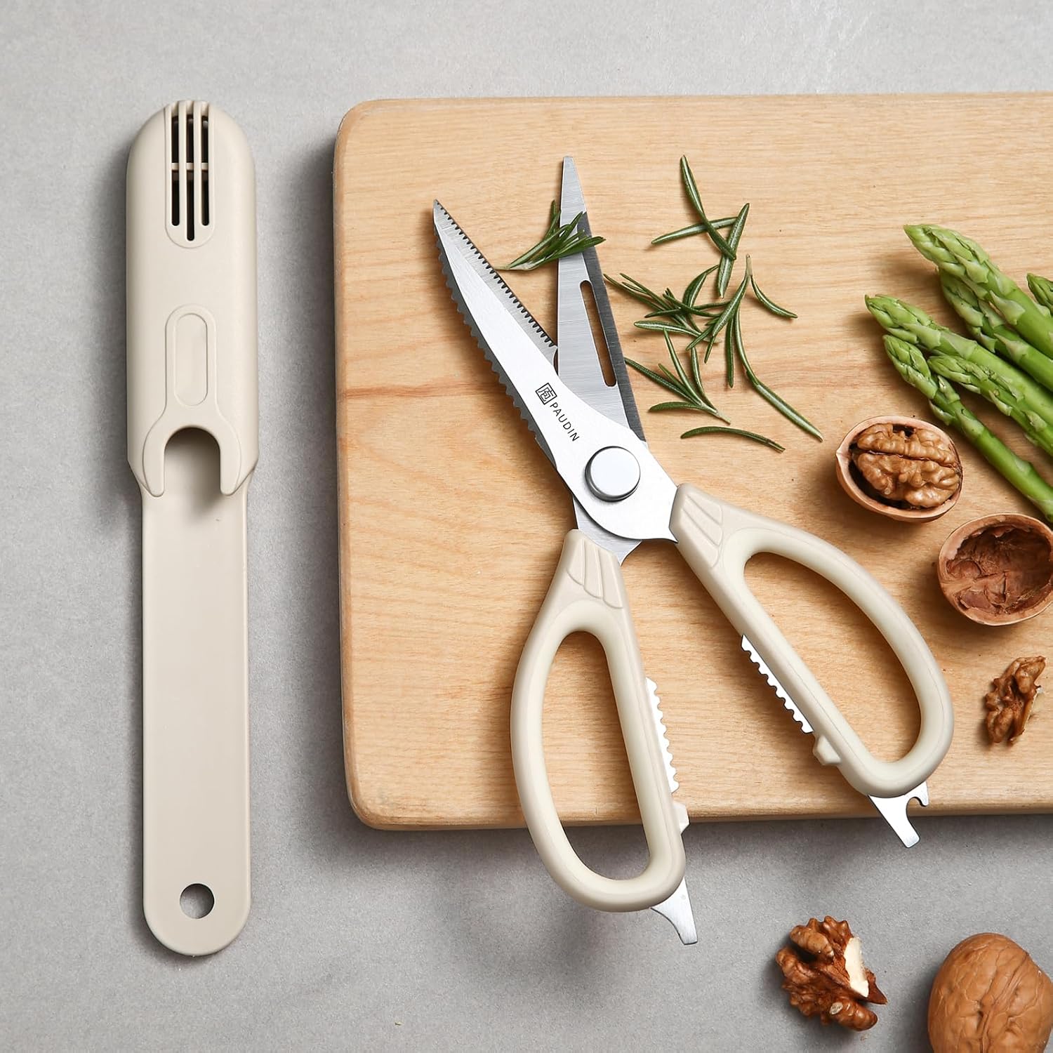 PAUDIN 3-Piece Kitchen Knife Set (Gyuto Katana, Nakiri Knife, Petty Knife) + Kitchen Shears, Disassemble, Cooking Shears, Magnet, Storage Case Included, Dishwasher Safe