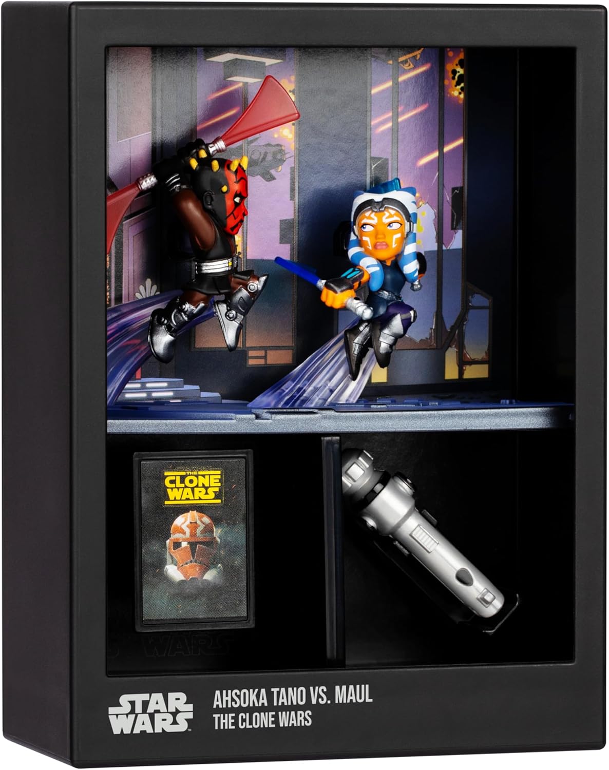 FANDROP SW02-Star Wars: The Clone Warsâ - Ahsoka Tano VS. Maul. FANDROP combina un diorama épico, artefactos y marcador de escena creando una exhibición para mejorar la colección, 4 para coleccionar