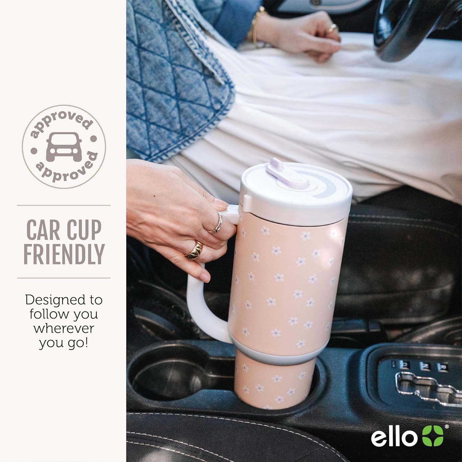 Ello Oasis - Vaso de 30 onzas con asa y pajita retráctil | Taza reutilizable de acero inoxidable aislada 100% a prueba de fugas, regalos para adolescentes, mujeres y hombres | Mantiene el frío durante