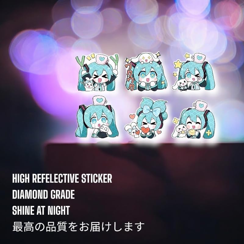 MIKU Car Stickers, 6-Piece Set, Reflective Stickers, Car Stickers, Character Stickers, DIY, Cute, Popular, Decoration, Anime Goods, Waterproof Stickers, Cute Goods, Cars, Car Decoration, Unofficial