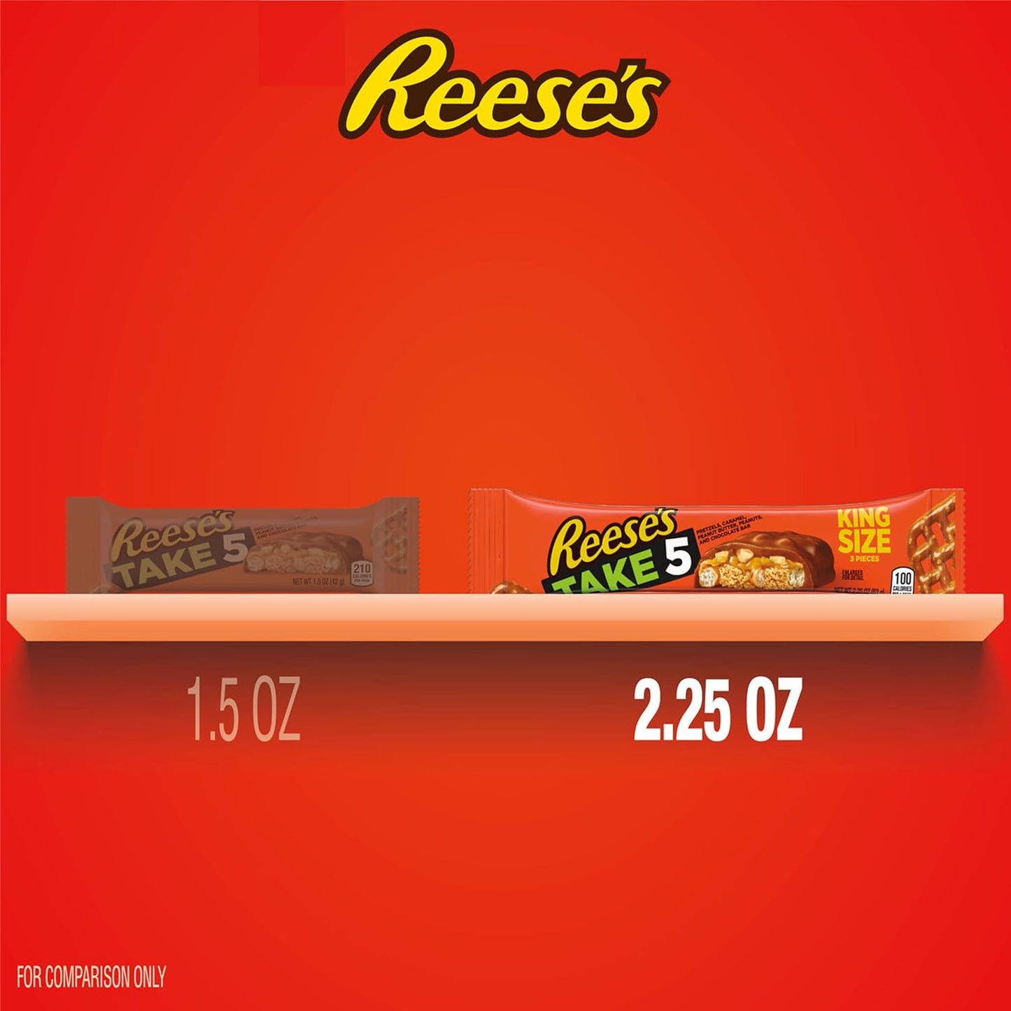 REESE'S Toma 5 pretzel, maní y chocolate tamaño King, paquetes de dulces, 2.25 onzas (18 unidades)