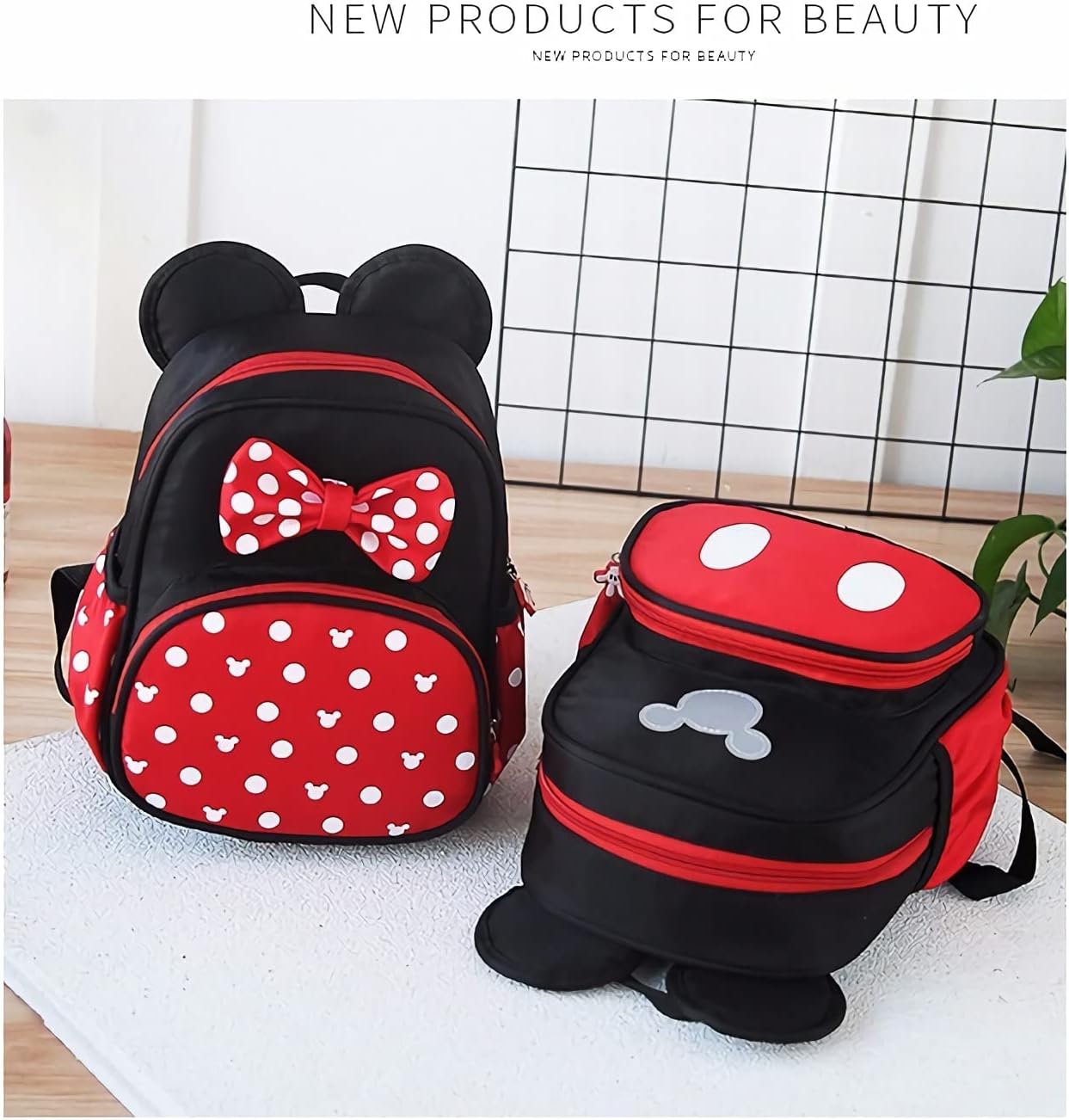Lindas mochilas mini, bolsa de dibujos animados roja, mochila de viaje con moño de orejas de ratón, Mochilas Daypack