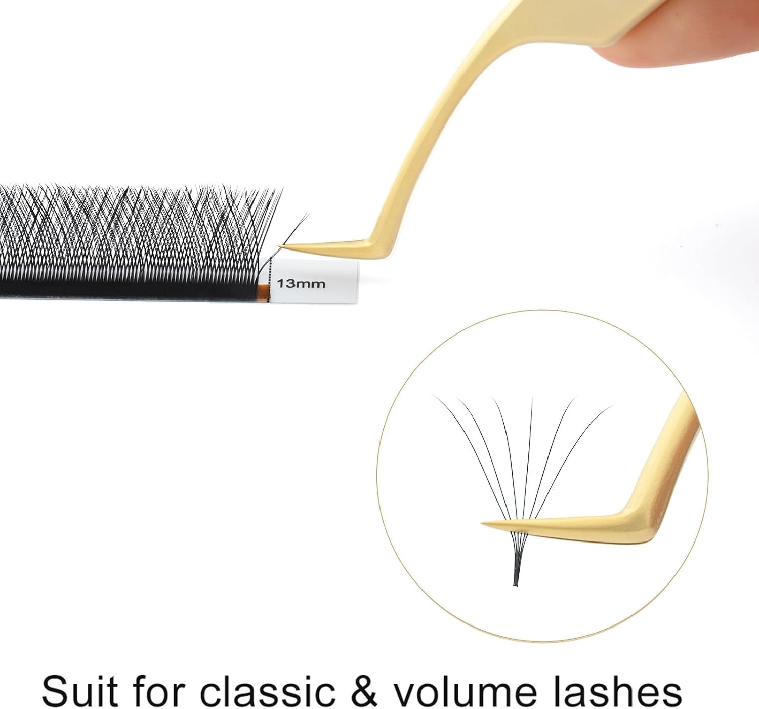 NAGARAKU Eyelash Extension Tweezers Gold Curved Angle Volume Cluster Precision Ultralight Stainless Steel (N-08)