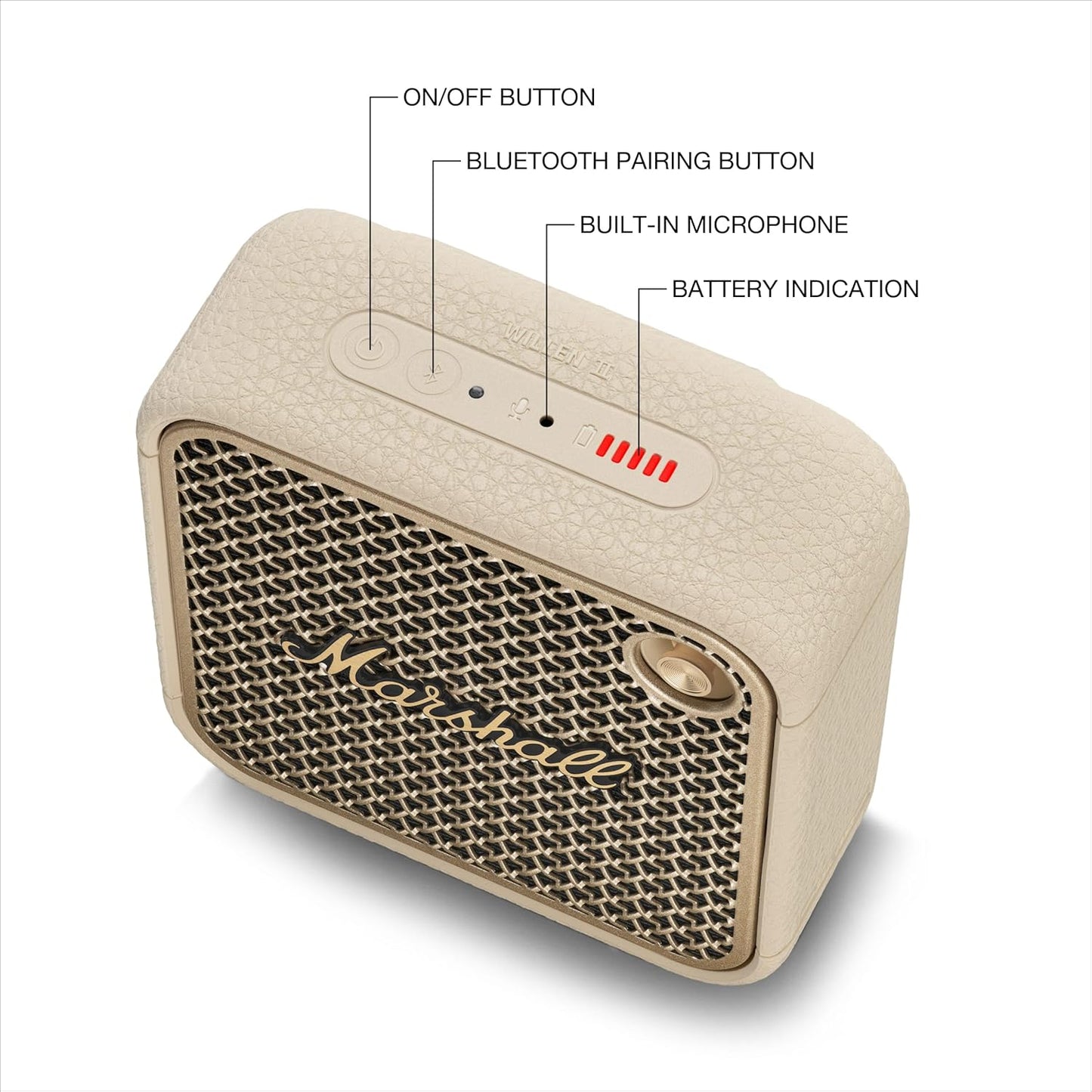 Marshall Willen II Wireless Portable Waterproof Speaker, Cream, 17 Hours of Continuous Playback, IP67 Waterproof, Ultra Compact, Rapid Charging