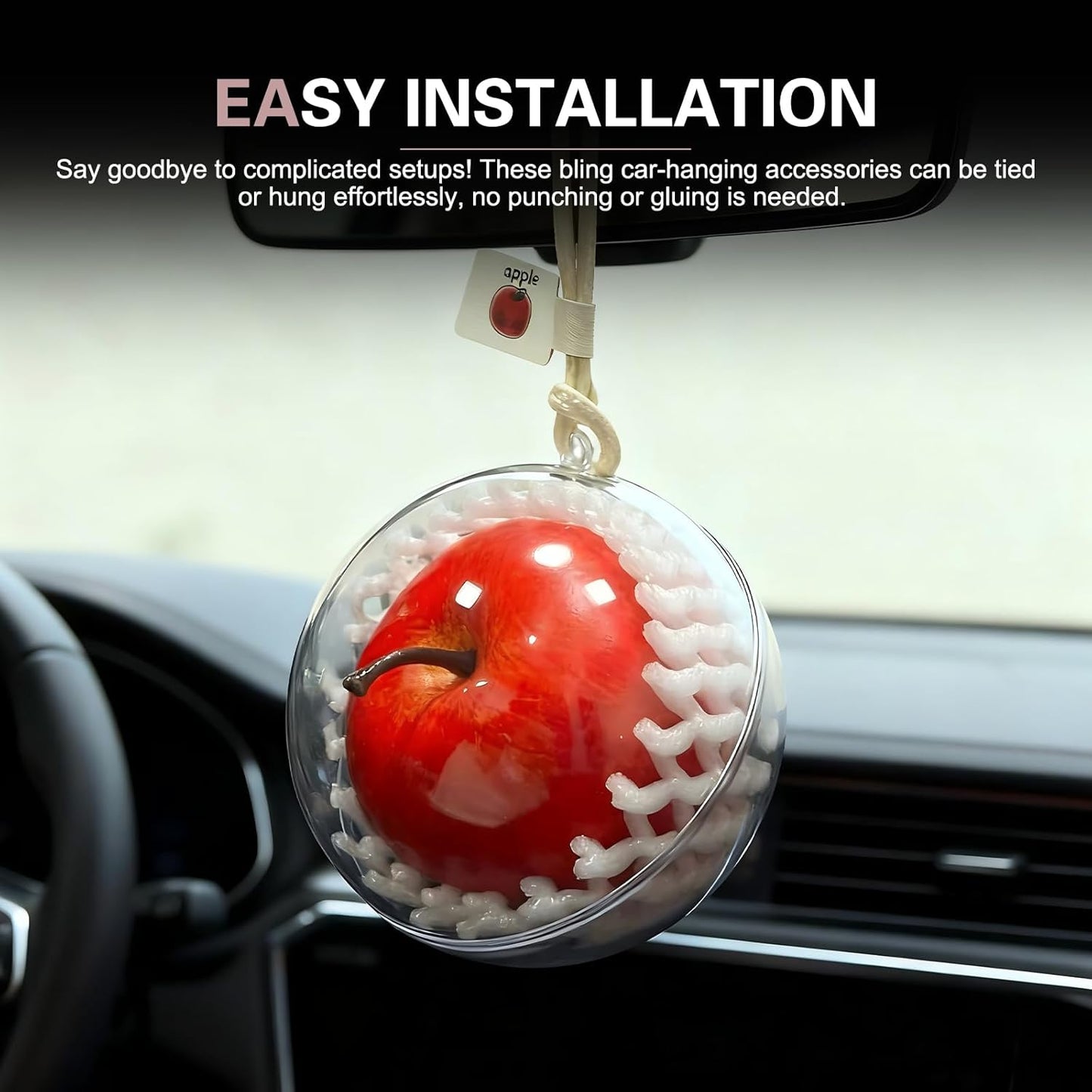 Adorno de espejo retrovisor para automóvil, bonita manzana roja, decoración creativa para colgar, colgante multifuncional de manzana para bendiciones de viaje seguros, universal para