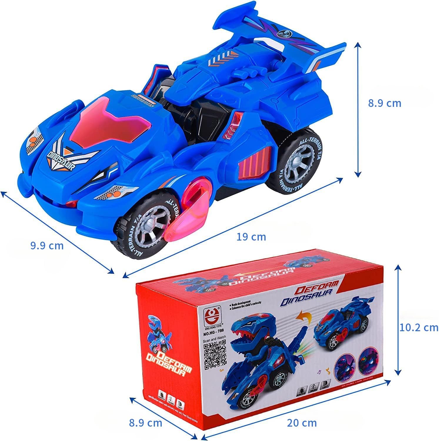 Dinosaur Transforming Robot Car Toy, LED Car with Light Sound, Singing Toy Car, Integrated Auto Transformation, Light Music, Popular Gift for Kids