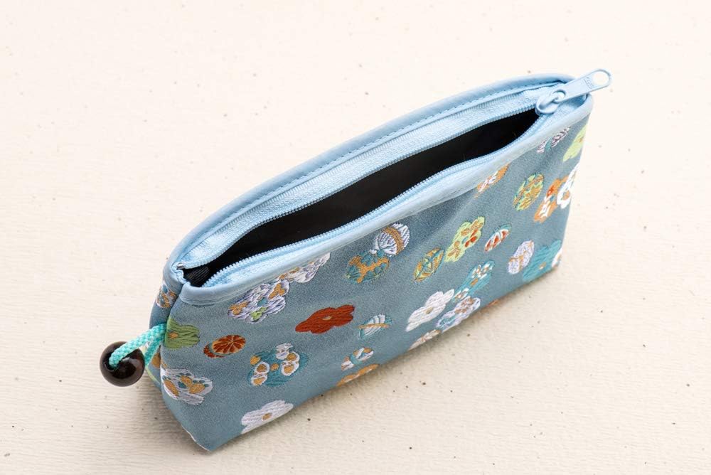 Kyoto Geimidou Nishijin Textile High-grade Gold Brocade Cosmetic Pouch, Japanese Pattern, Made in Japan, blue
