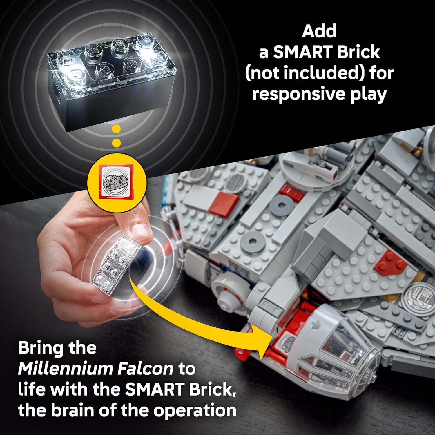 LEGO Star Wars SMART Play: Millennium Falcon Starship Building Toy para niños, juego compatible con 4 etiquetas inteligentes y 4 minifiguras, regalo para niños, niñas y fanáticos a partir de 9 años - 75426