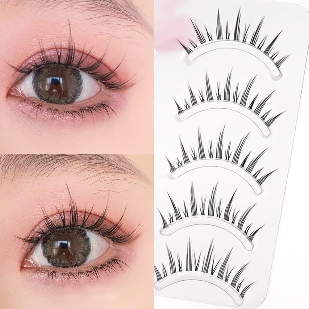 False Eyelashes, 4D False Eyelashes, Natural False Eyelashes, Ultra Lightweight, Soft, Handmade False Eyelashes Clustered Transparent Axis 5 Pairs H22T
