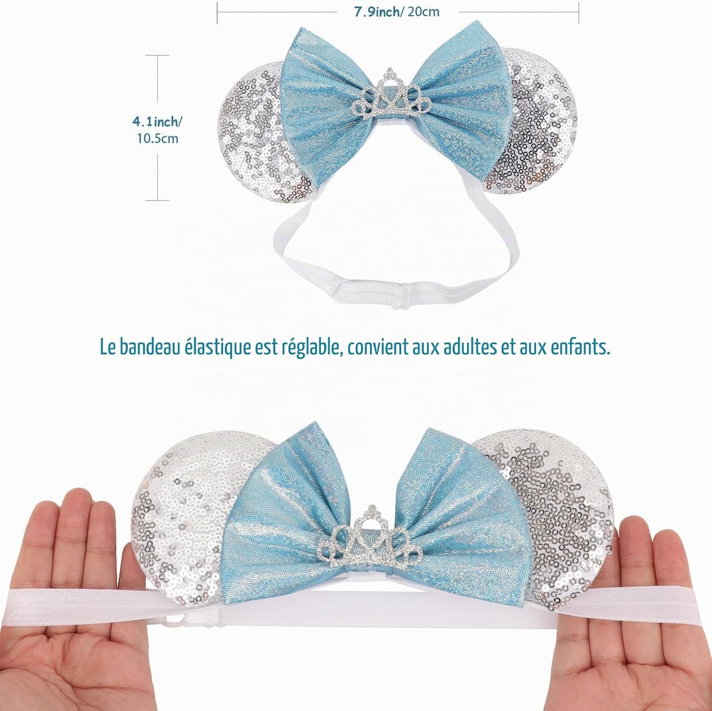 DRESHOW Minnie Ears Headbands Mouse Ears Sequins Bow Headbands Adjustable Elastic Headband Sequins Party Decoration Costume Cosplay for Women