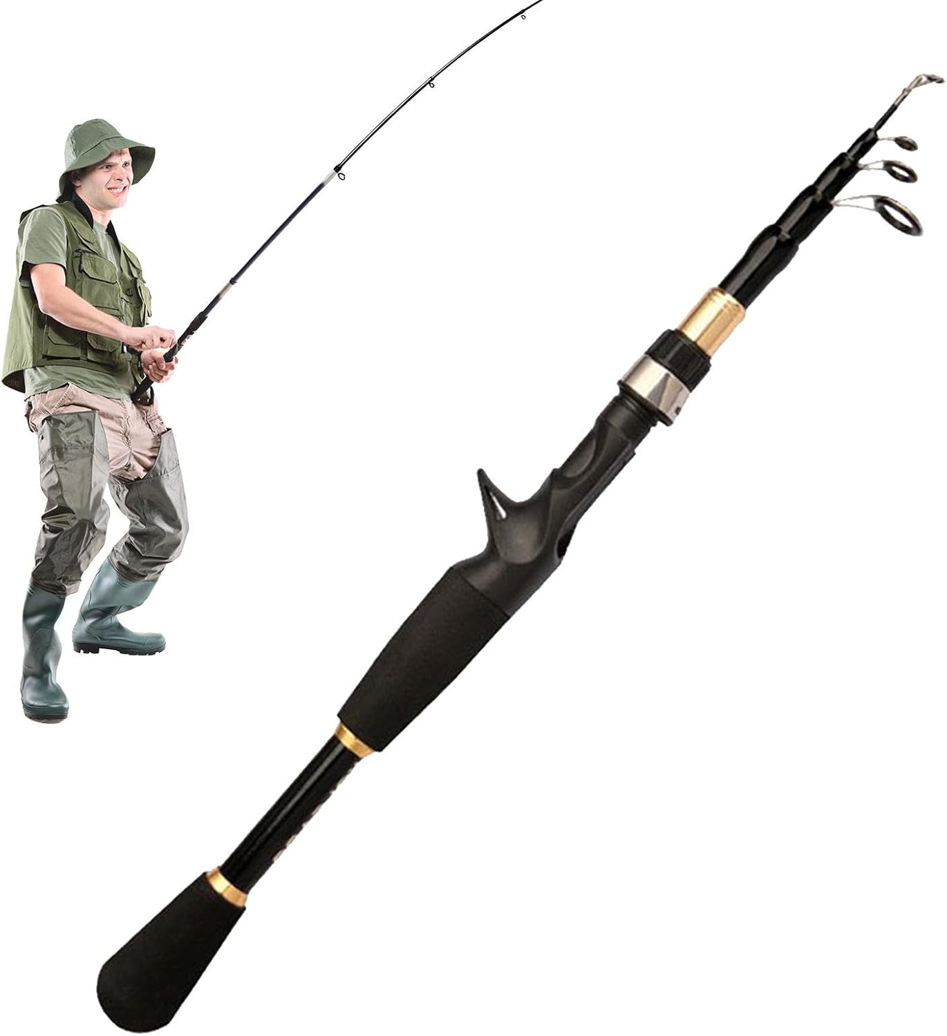 Telescopic Fishing Rod, Telescopic Lure Pole | M Tune Telescopic Lure Rod, Portable Short Section Retractable Gun Handle, Long Distance Outdoor Fishing Rod Baitcasting Rod | Long Range Casting Fishing
