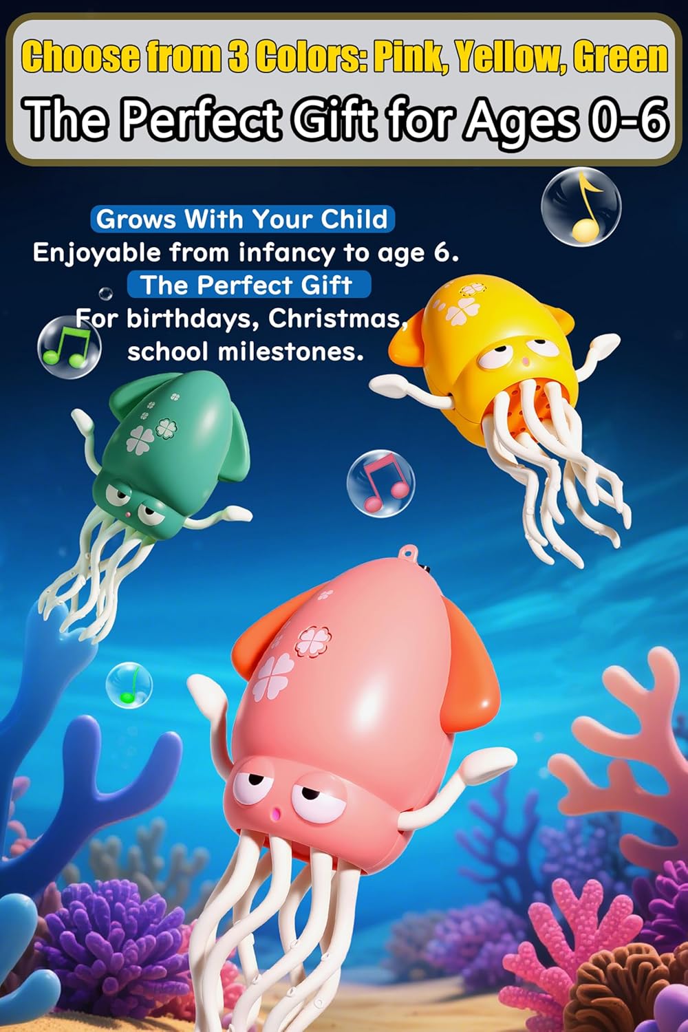 Baby Toy, Educational Toy, For Kids, Boys, Girls, 3 Year Old, 4 Year Old, 5 Year Old, Birthday Gift, Christmas Moving Toy, Squid, LED Light, Music, Crawling, Sensor Included, Obstacle Avoid, USB