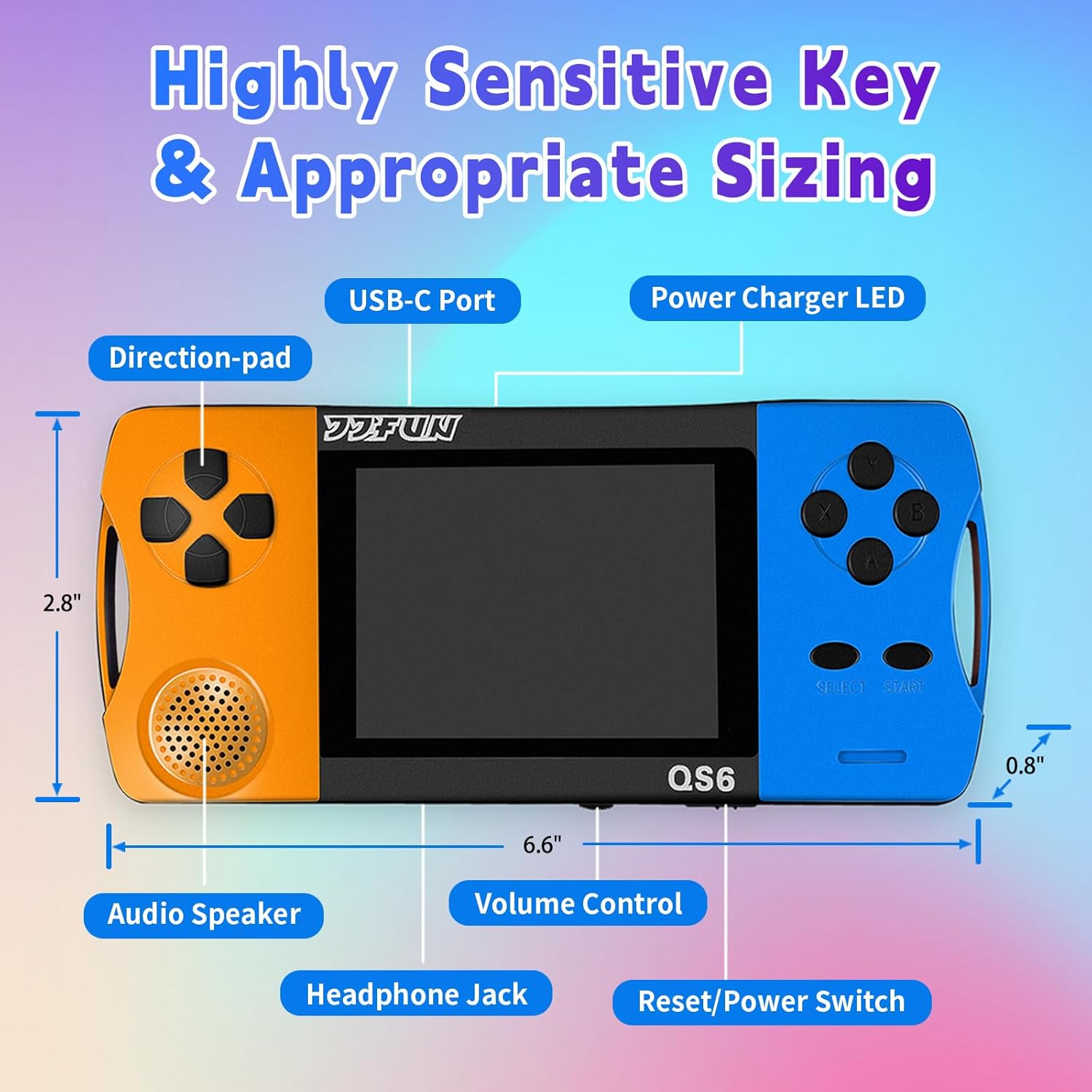 Portable Game Console for 6-12 Years Old, Built-in 216 16-bit Educational Games, 3.2-inch Screen, No WiFi Required, Instant Play, Rechargeable Lithium Battery, 4-6 Hours of Continuous Play, Puzzle