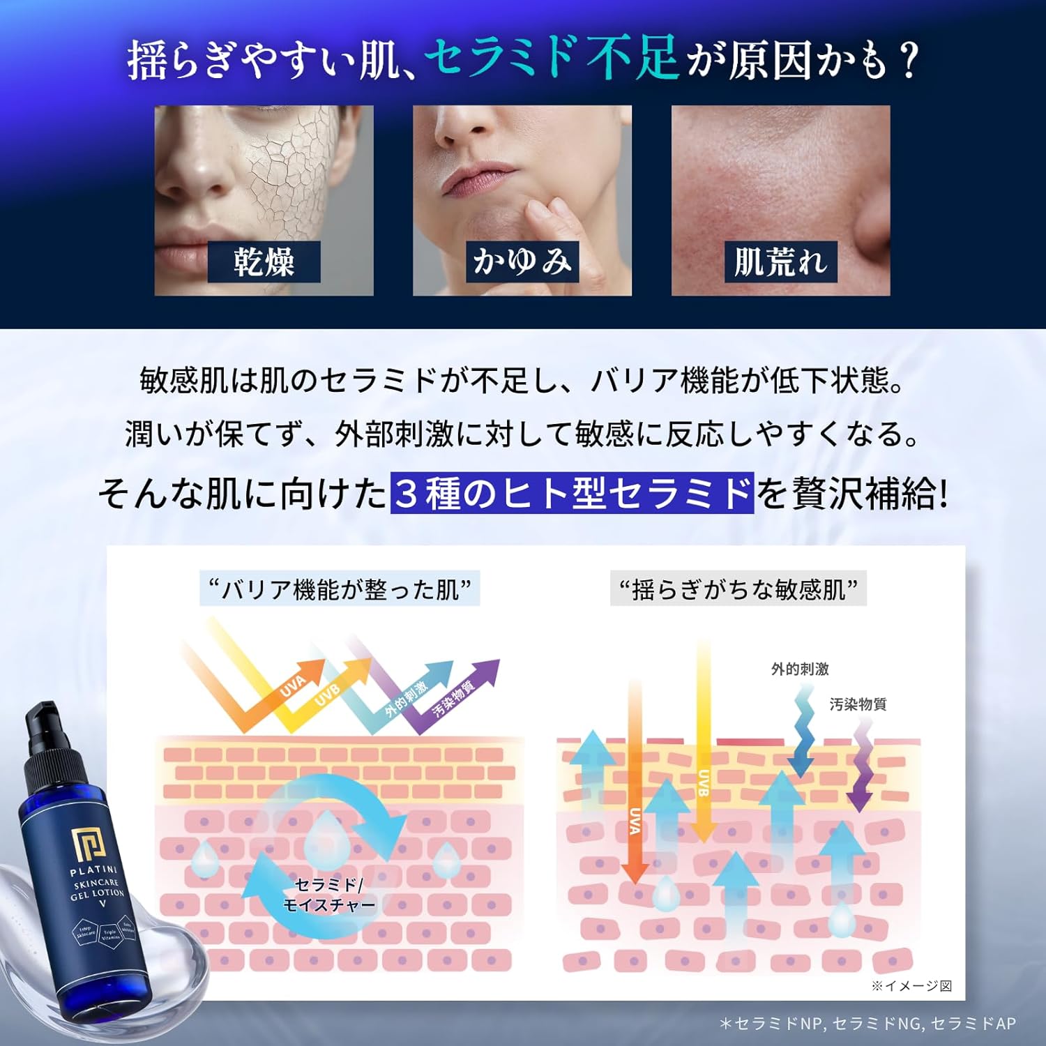 PLATINI Skin Care Gel Lotion V (Contains High Penetrating Vitamin C Derivatives!), Lotion, Beauty Essence, Emulsion, All-in-One Gel, Lotion, Men's, Vitamin C, Vitamin A, Vitamin E, Ceramide, 7